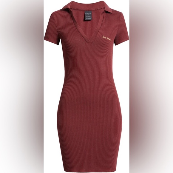 Urban Outfitters IETS FRANS Ribbed Polo Minidress Burgundy - Picture 1 of 2
